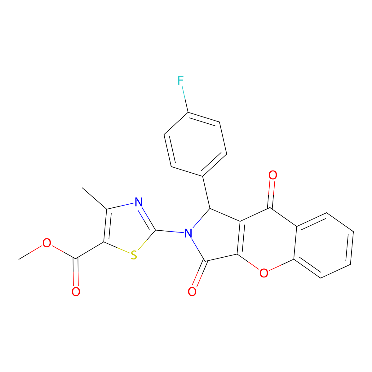 methyl 2-[1-(4-fluorophenyl)-3,9-dioxo-3,9-dihydrochromeno[2,3-c]pyrrol-2(1H)-yl]-4-methyl-1,3-thiazole-5-carboxylate molecular structure, CAS 620584-56-7