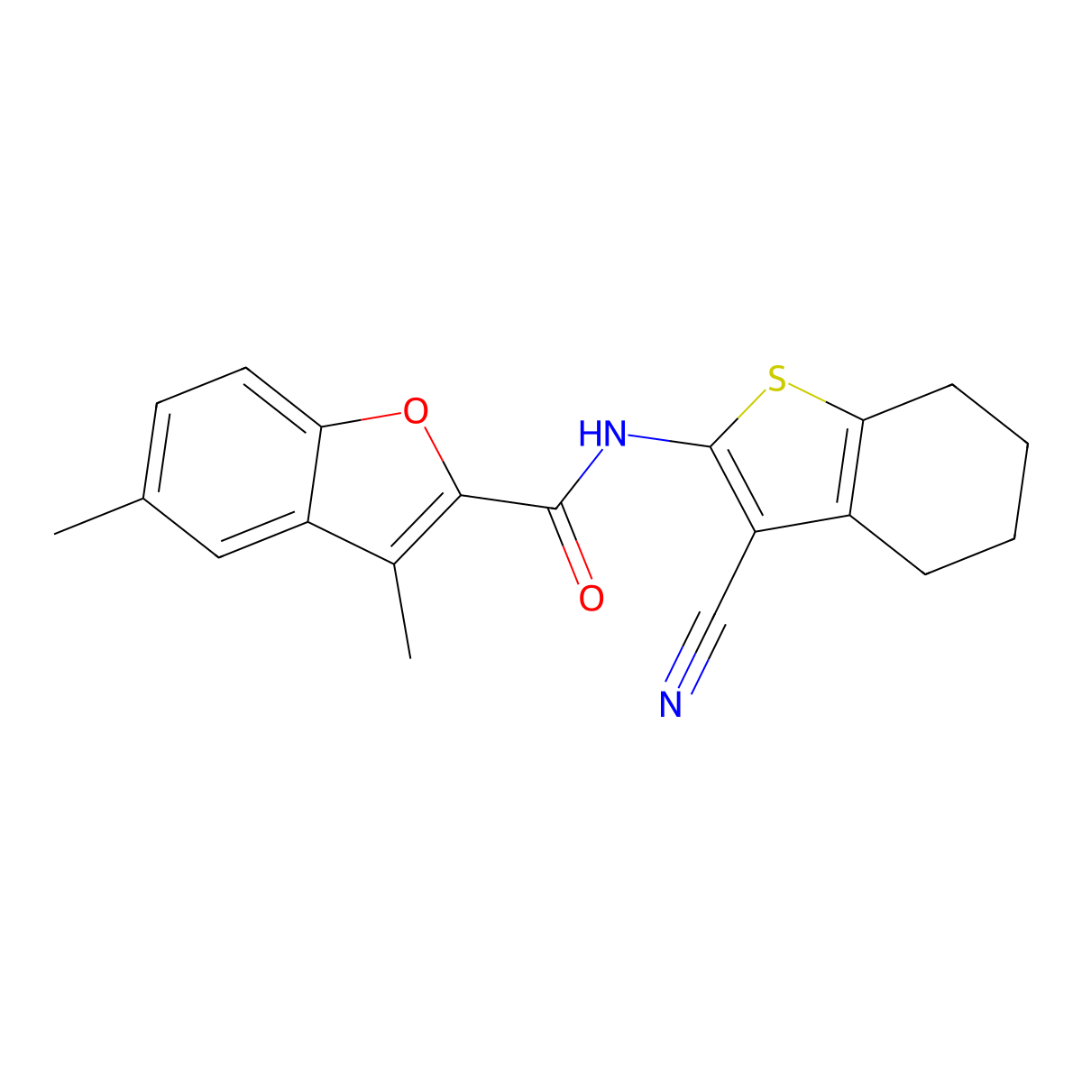 N-(3-cyano-4,5,6,7-tetrahydro-1-benzothiophen-2-yl)-3,5-dimethyl-1-benzofuran-2-carboxamide molecular structure, CAS 620585-07-1