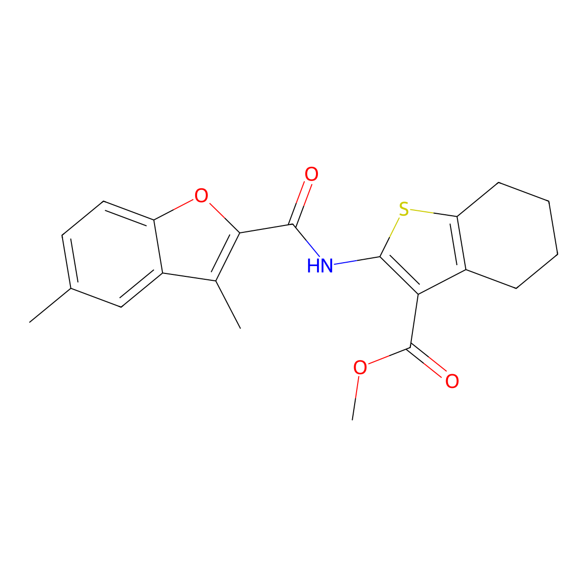 Methyl 2-(3,5-dimethylbenzofuran-2-carboxamido)-4,5,6,7-tetrahydrobenzo[b]thiophene-3-carboxylate molecular structure, CAS 620585-18-4