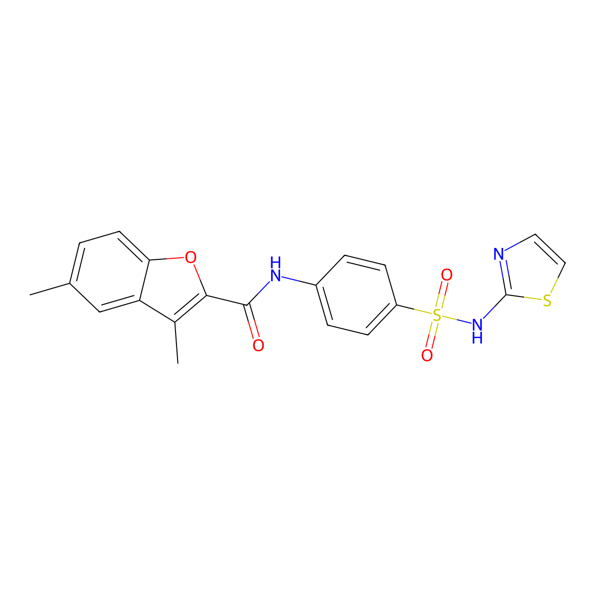 3,5-dimethyl-N-[4-(1,3-thiazol-2-ylsulfamoyl)phenyl]-1-benzofuran-2-carboxamide molecular structure, CAS 620585-30-0
