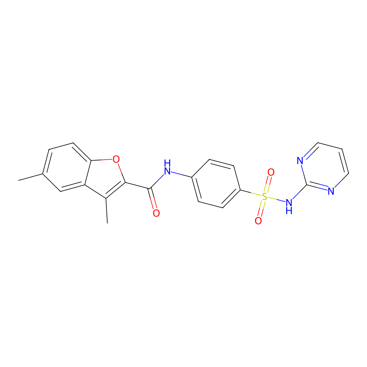 3,5-dimethyl-N-[4-(pyrimidin-2-ylsulfamoyl)phenyl]-1-benzofuran-2-carboxamide molecular structure, CAS 620585-33-3