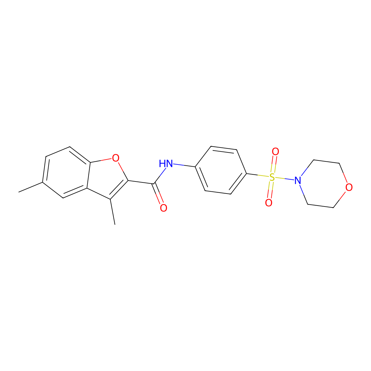 3,5-dimethyl-N-[4-(morpholin-4-ylsulfonyl)phenyl]-1-benzofuran-2-carboxamide molecular structure, CAS 620585-51-5