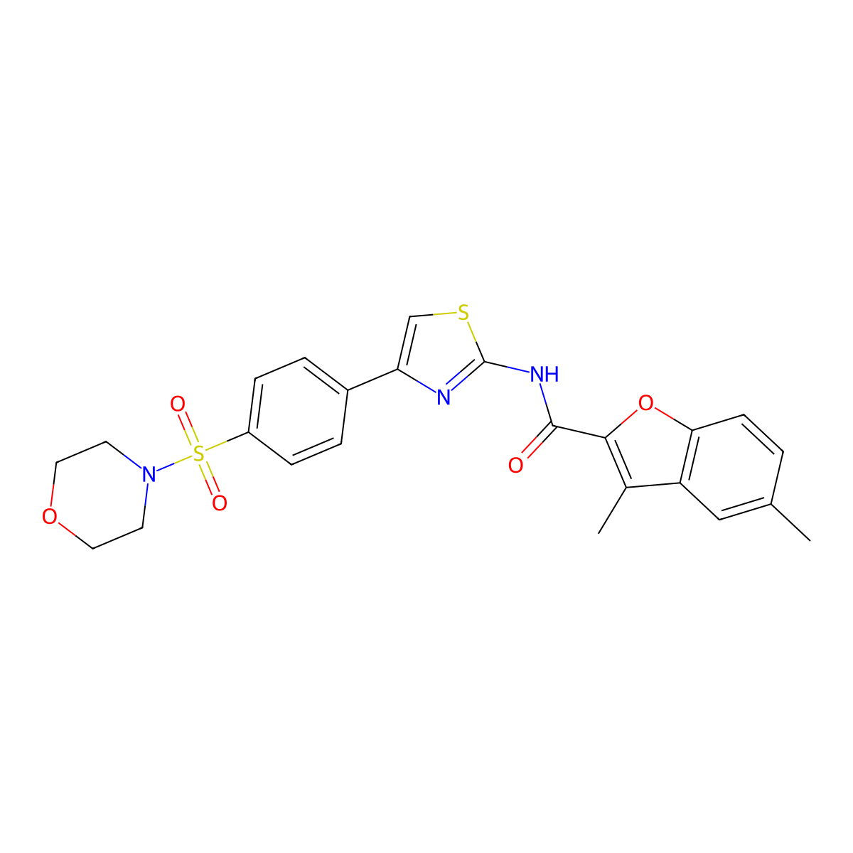 3,5-dimethyl-N-[4-(4-morpholin-4-ylsulfonylphenyl)-1,3-thiazol-2-yl]-1-benzofuran-2-carboxamide molecular structure, CAS 620585-88-8