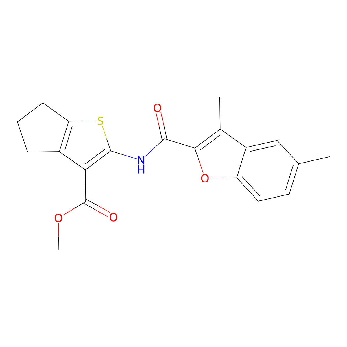 methyl 2-(3,5-dimethylbenzofuran-2-carboxamido)-5,6-dihydro-4H-cyclopenta[b]thiophene-3-carboxylate molecular structure, CAS 620585-97-9