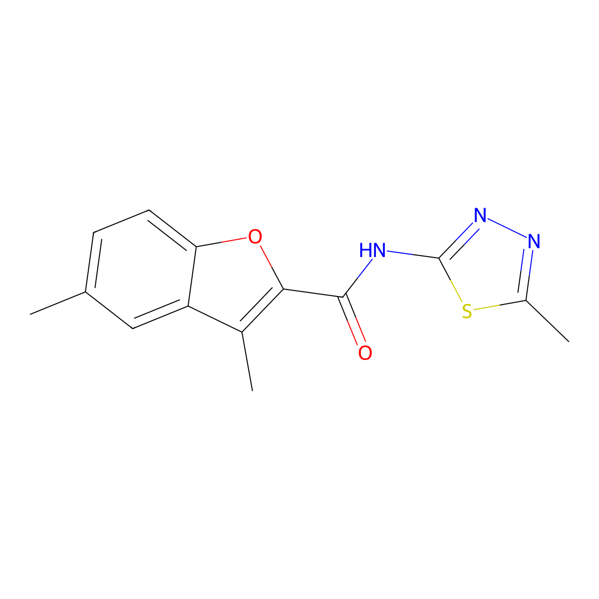 3,5-dimethyl-N-(5-methyl-1,3,4-thiadiazol-2-yl)-1-benzofuran-2-carboxamide molecular structure, CAS 620586-15-4