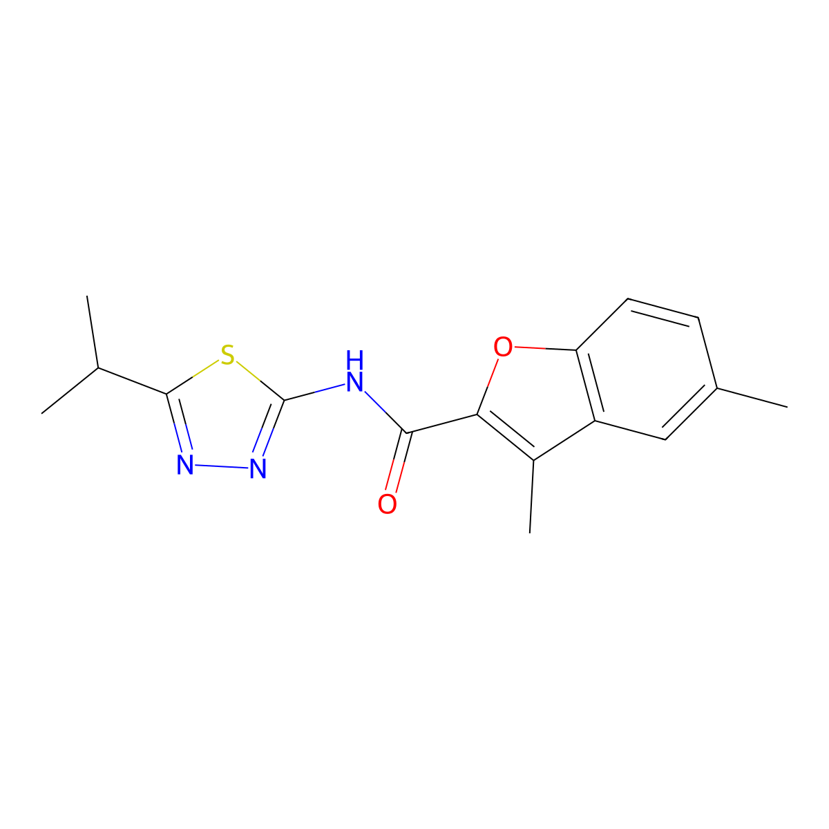 3,5-dimethyl-N-[5-(propan-2-yl)-1,3,4-thiadiazol-2-yl]-1-benzofuran-2-carboxamide molecular structure, CAS 620586-24-5