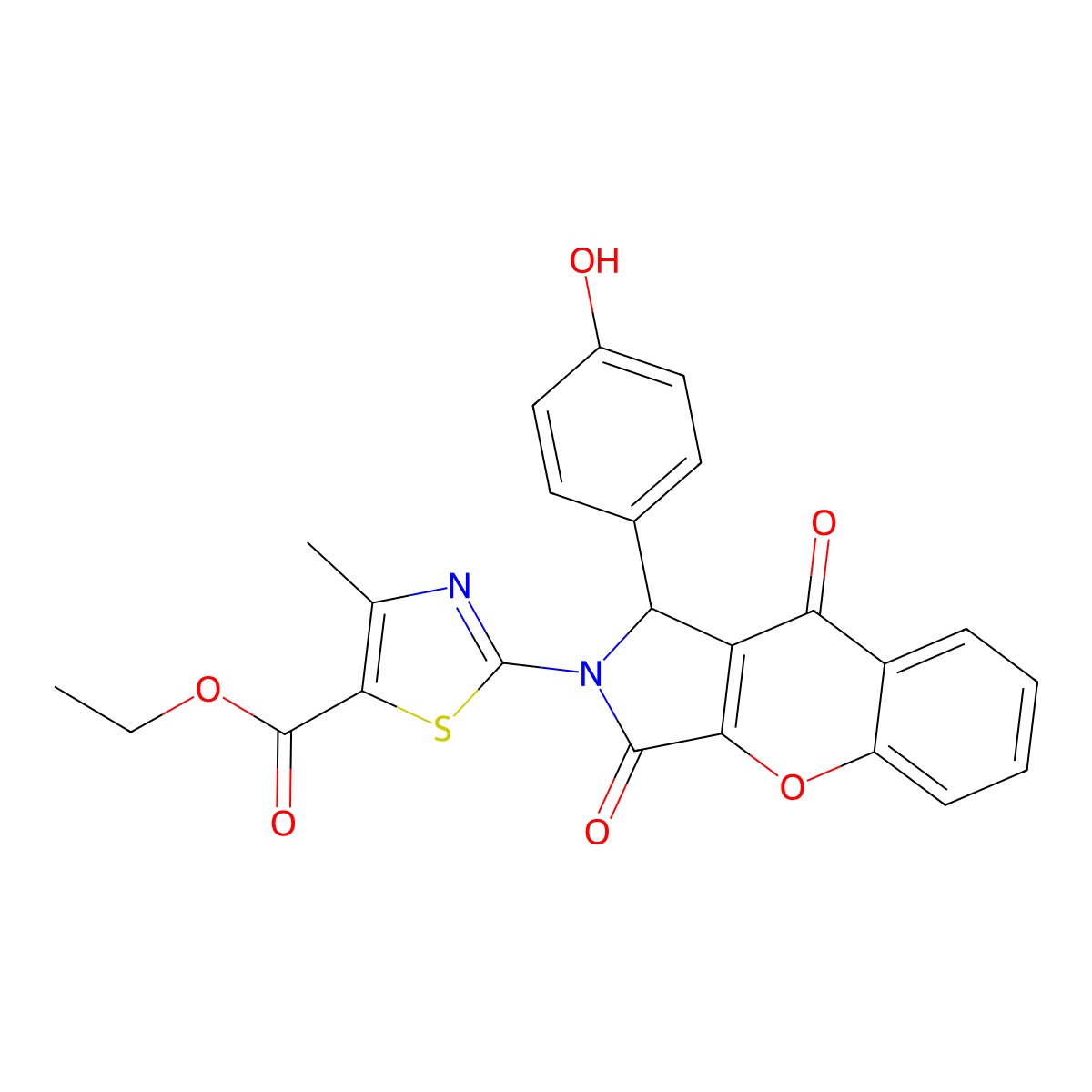 ethyl 2-[1-(4-hydroxyphenyl)-3,9-dioxo-1H-chromeno[2,3-c]pyrrol-2-yl]-4-methyl-1,3-thiazole-5-carboxylate molecular structure, CAS 620586-49-4