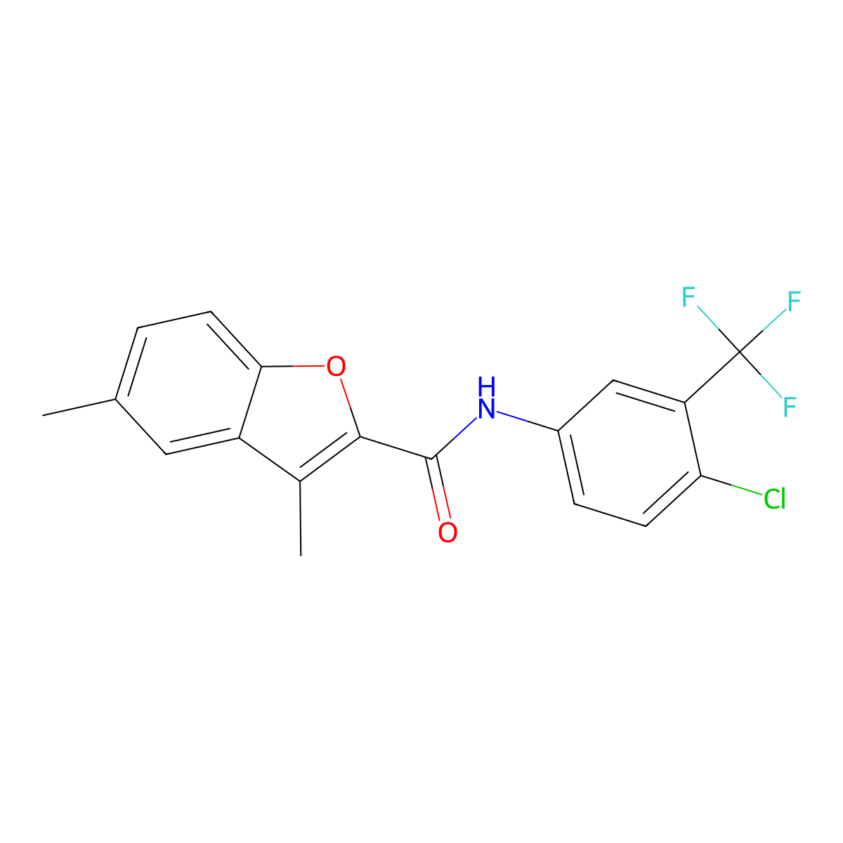 N-[4-chloro-3-(trifluoromethyl)phenyl]-3,5-dimethyl-1-benzofuran-2-carboxamide molecular structure, CAS 620586-57-4