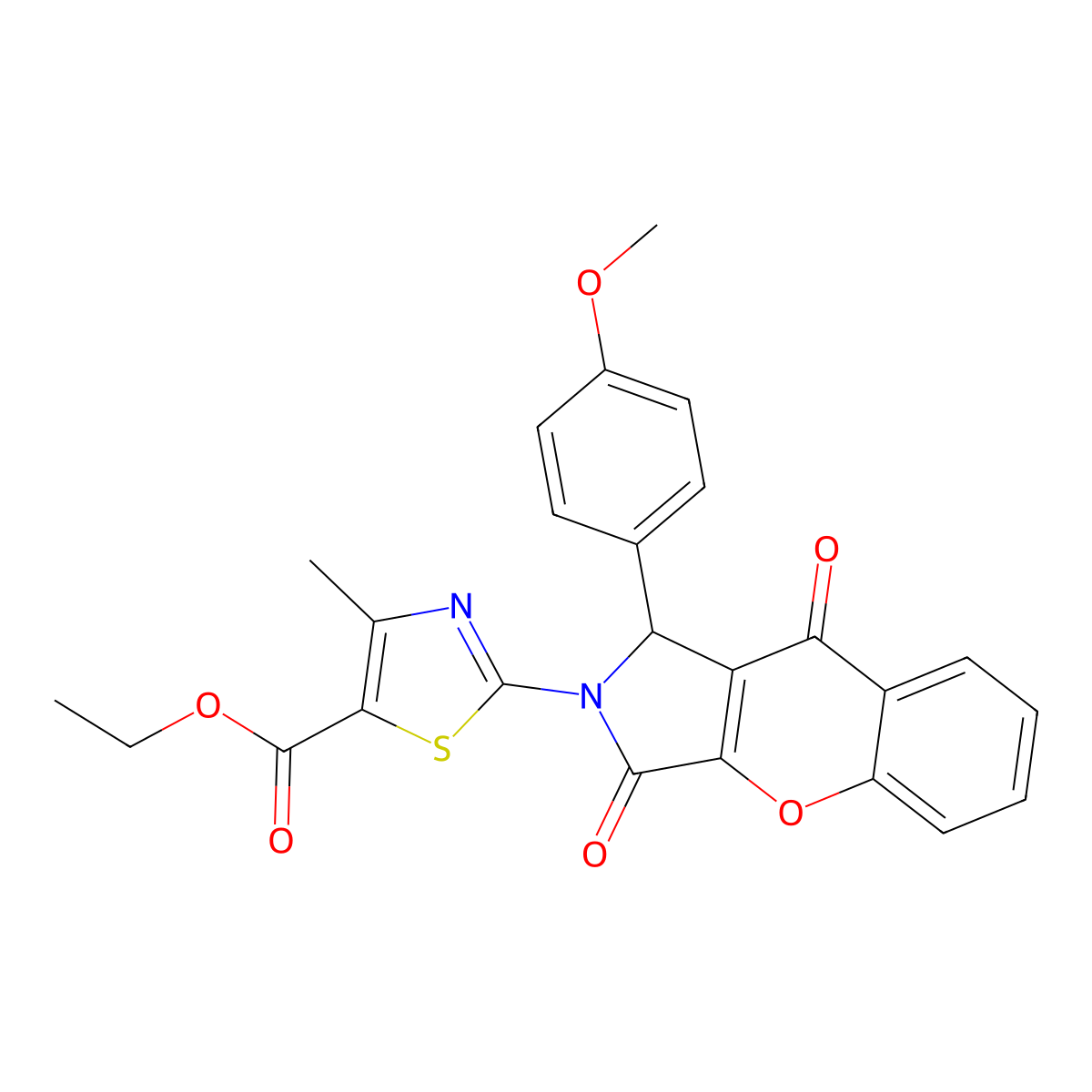 ethyl 2-[1-(4-methoxyphenyl)-3,9-dioxo-1H-chromeno[2,3-c]pyrrol-2-yl]-4-methyl-1,3-thiazole-5-carboxylate molecular structure, CAS 620587-09-9