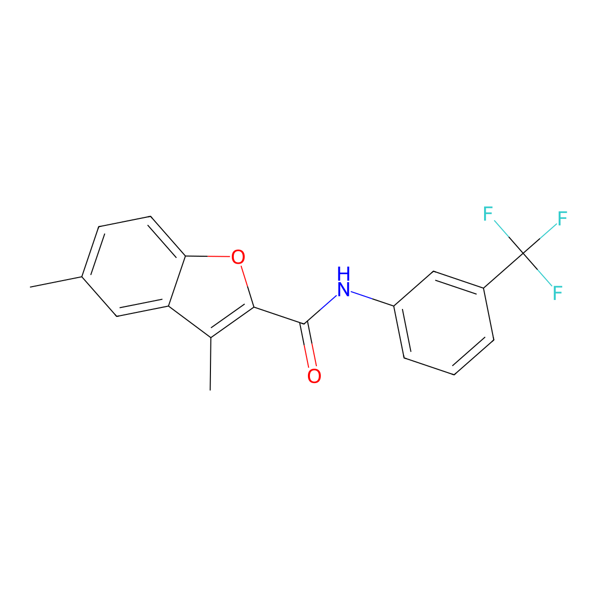 3,5-dimethyl-N-[3-(trifluoromethyl)phenyl]-1-benzofuran-2-carboxamide molecular structure, CAS 620587-14-6