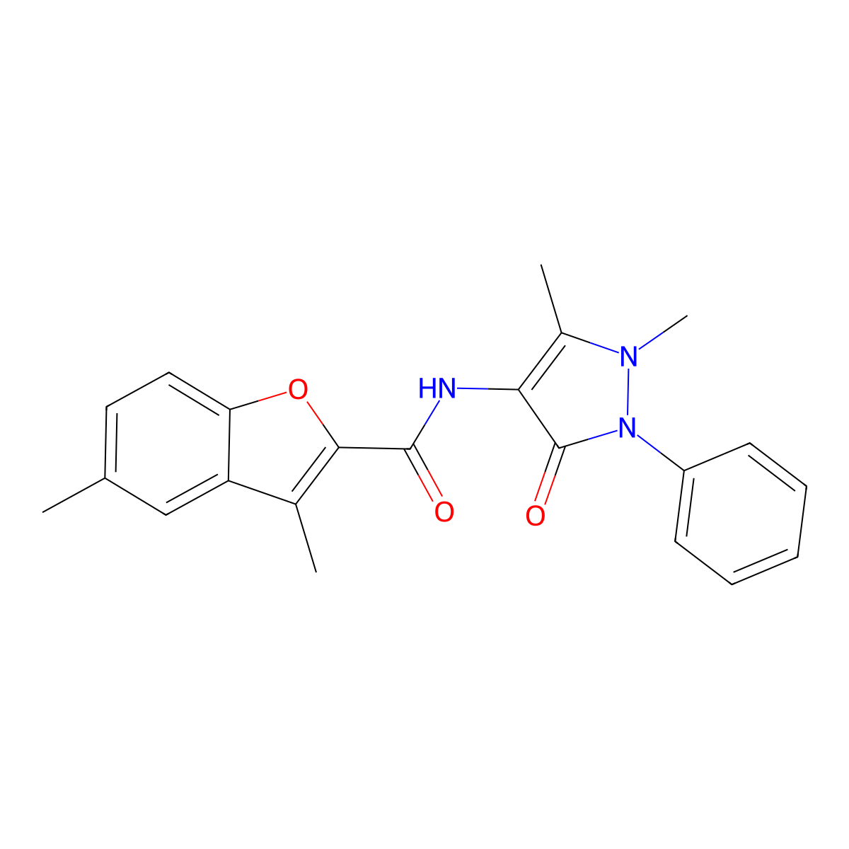 N-(1,5-dimethyl-3-oxo-2-phenyl-2,3-dihydro-1H-pyrazol-4-yl)-3,5-dimethyl-1-benzofuran-2-carboxamide molecular structure, CAS 620587-24-8