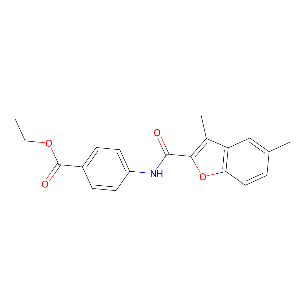 Ethyl 4-(3,5-dimethylbenzofuran-2-carboxamido)benzoate molecular structure, CAS 620587-56-6