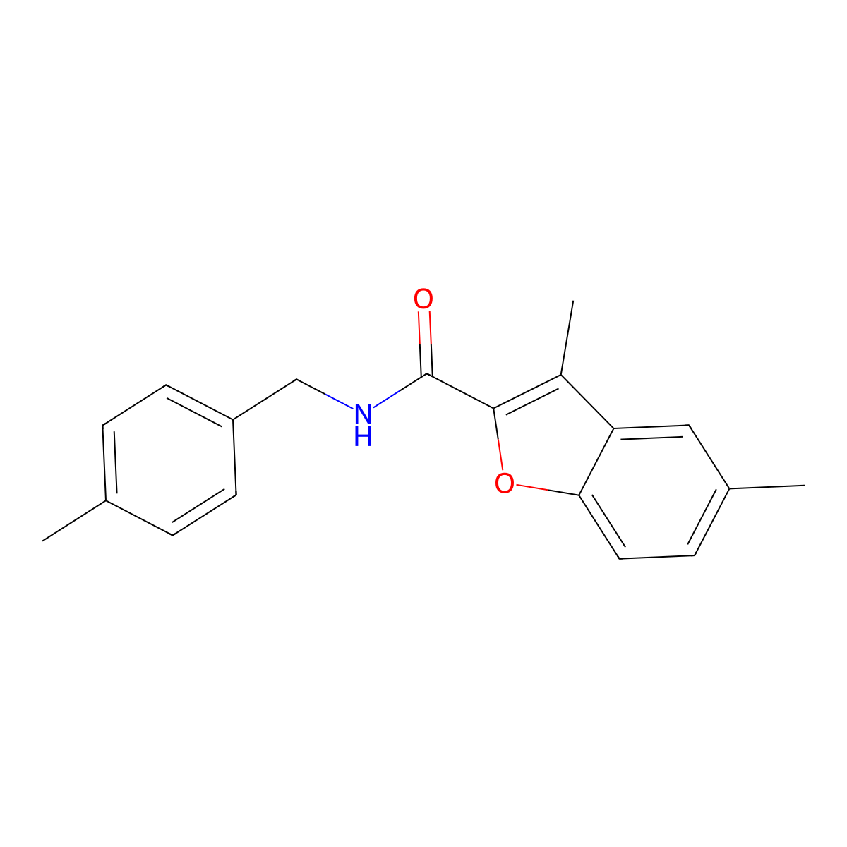 3,5-dimethyl-N-[(4-methylphenyl)methyl]-1-benzofuran-2-carboxamide molecular structure, CAS 620587-78-2