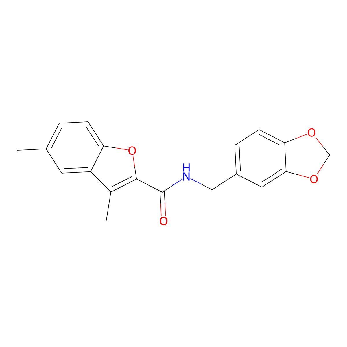 N-(1,3-benzodioxol-5-ylmethyl)-3,5-dimethyl-2-benzofurancarboxamide molecular structure, CAS 620587-86-2