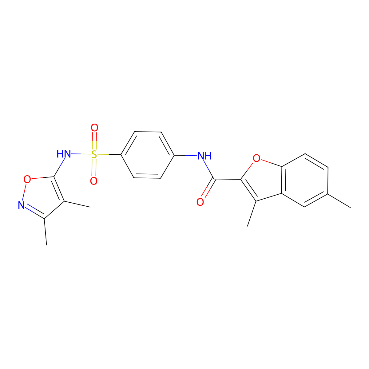 N-{4-[(3,4-dimethyl-1,2-oxazol-5-yl)sulfamoyl]phenyl}-3,5-dimethyl-1-benzofuran-2-carboxamide molecular structure, CAS 620588-06-9
