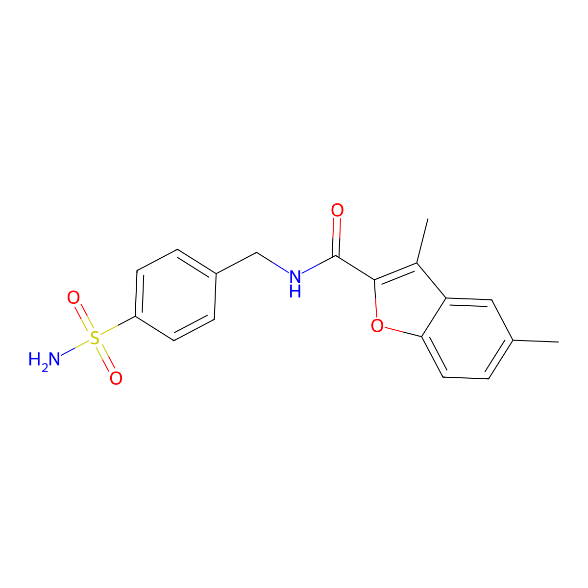3,5-dimethyl-N-[(4-sulfamoylphenyl)methyl]-1-benzofuran-2-carboxamide molecular structure, CAS 620588-09-2