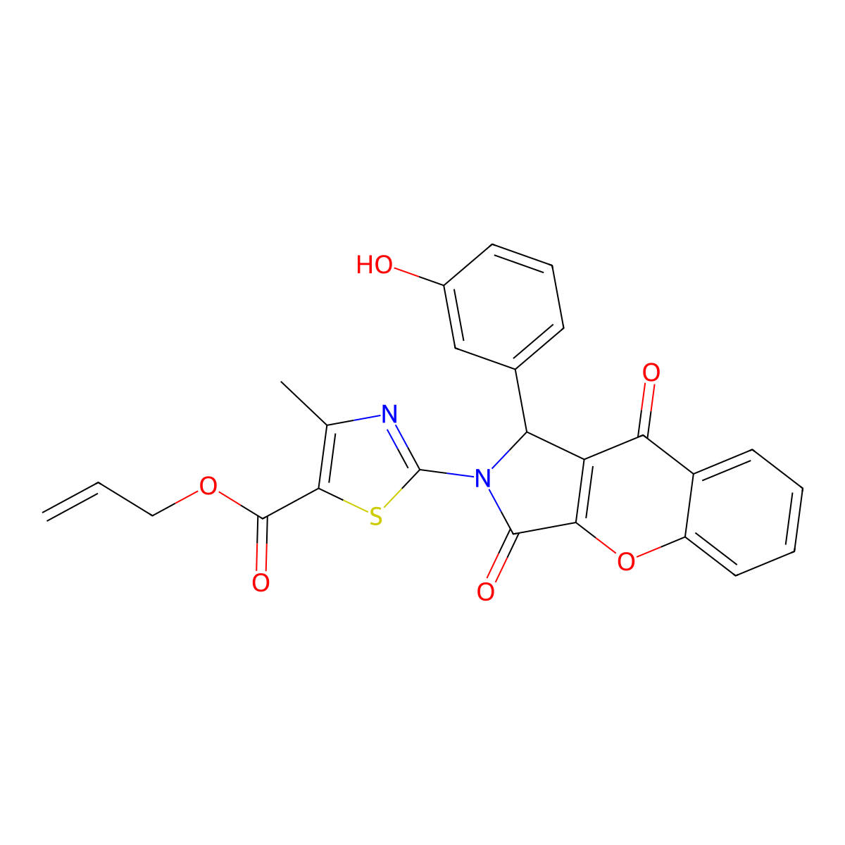 prop-2-enyl 2-[1-(3-hydroxyphenyl)-3,9-dioxo-1H-chromeno[2,3-c]pyrrol-2-yl]-4-methyl-1,3-thiazole-5-carboxylate molecular structure, CAS 620588-36-5