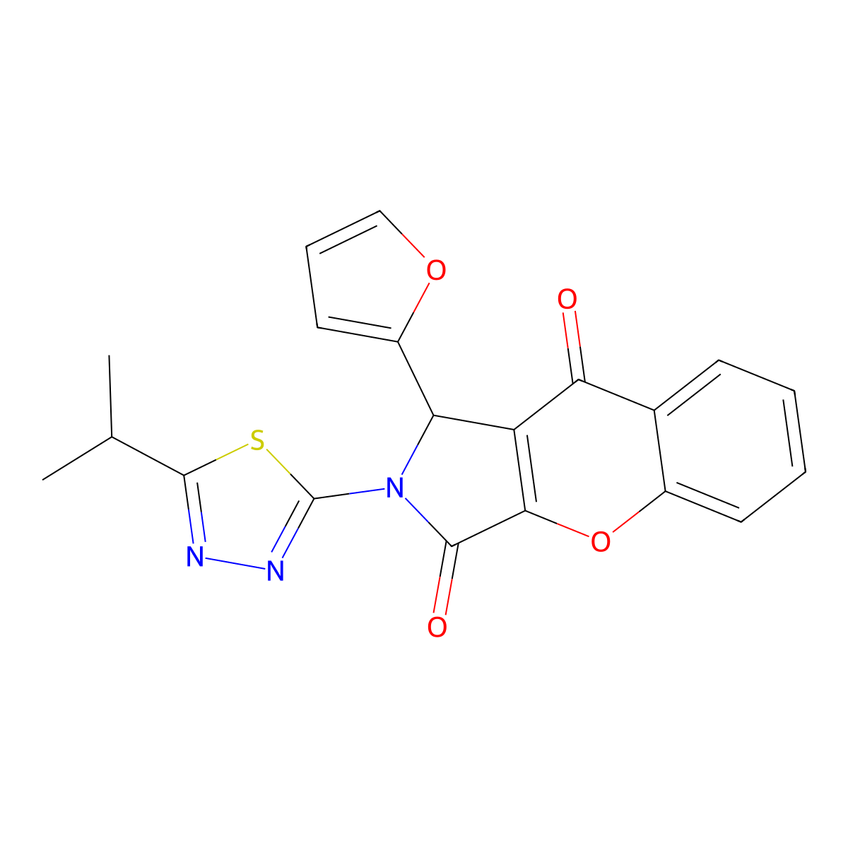 1-(2-Furyl)-2-(5-isopropyl-1,3,4-thiadiazol-2-yl)-1,2-dihydrochromeno[2,3-c]pyrrole-3,9-dione molecular structure, CAS 620589-49-3