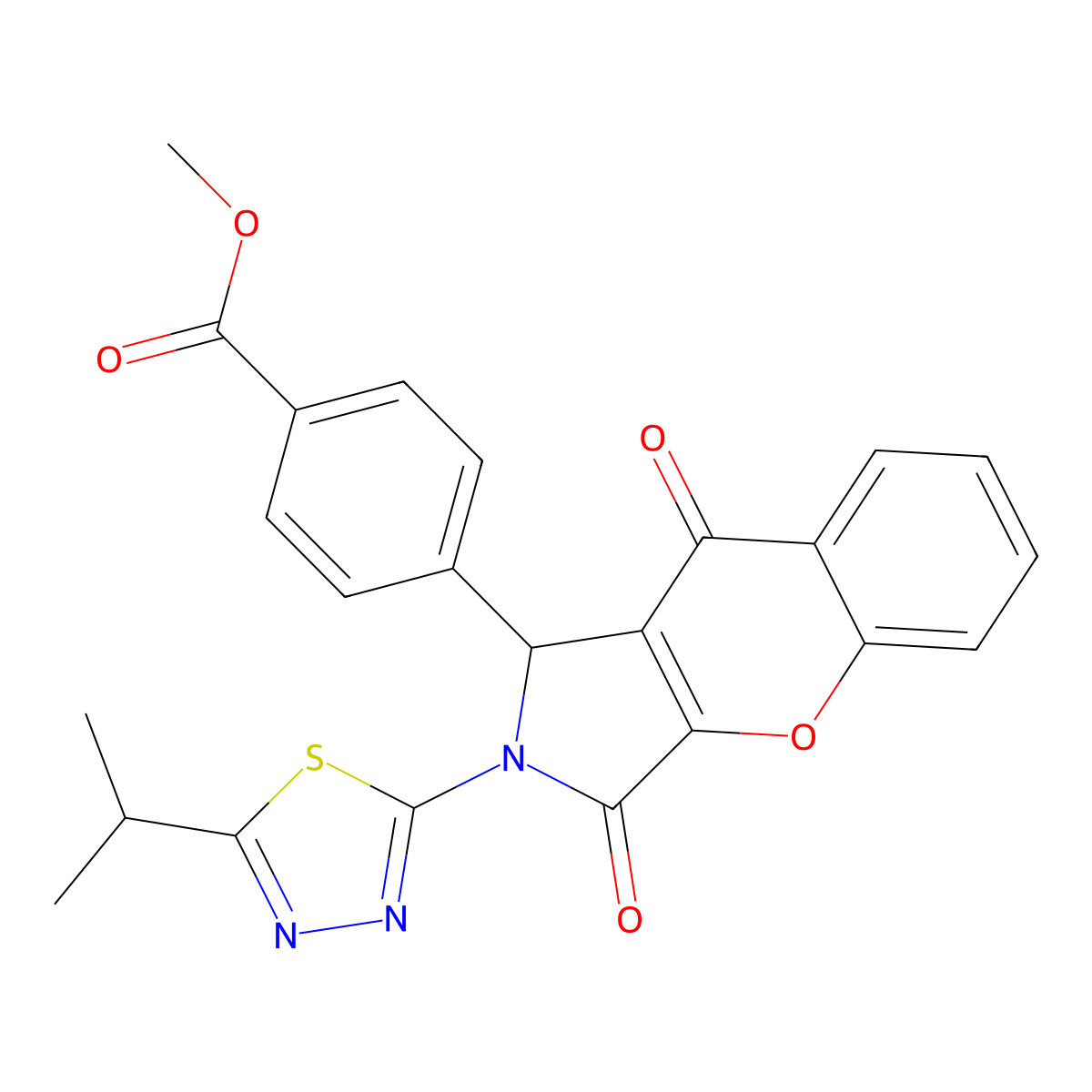 Methyl 4-{3,9-dioxo-2-[5-(propan-2-yl)-1,3,4-thiadiazol-2-yl]-1,2,3,9-tetrahydrochromeno[2,3-c]pyrrol-1-yl}benzoate molecular structure, CAS 620589-63-1