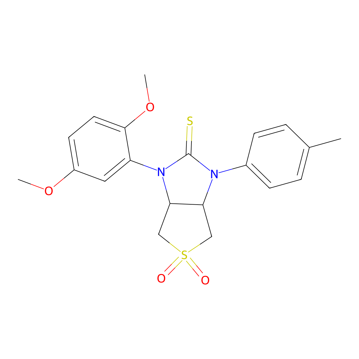 1-(2,5-dimethoxyphenyl)-3-(p-tolyl)tetrahydro-1H-thieno[3,4-d]imidazole-2(3H)-thione 5,5-dioxide molecular structure, CAS 620589-87-9