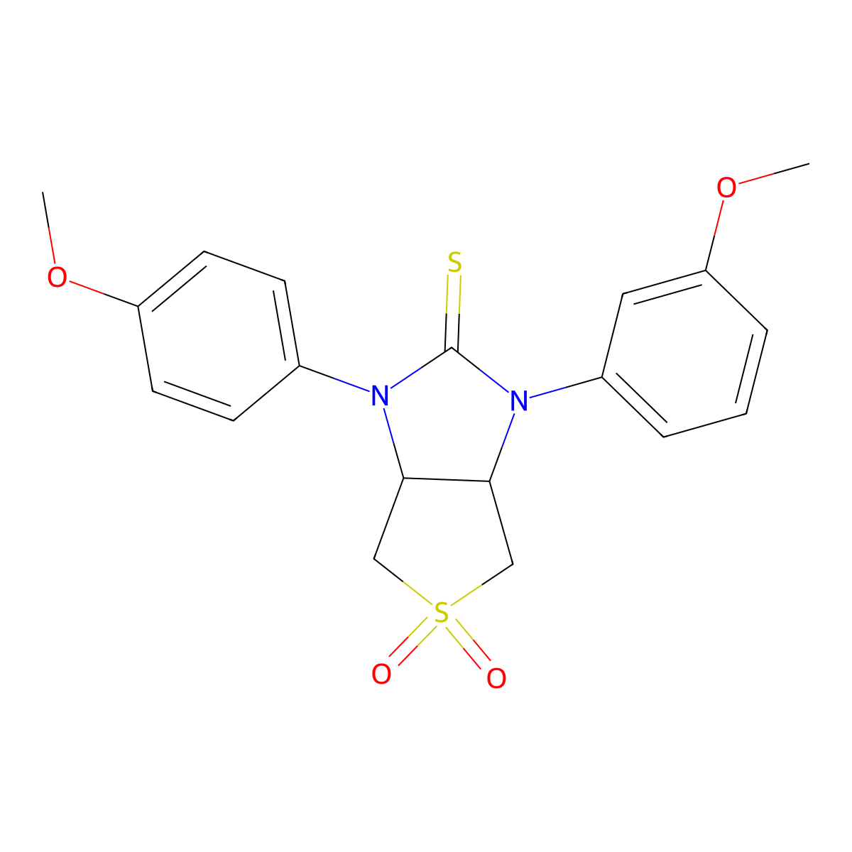 1-(3-methoxyphenyl)-3-(4-methoxyphenyl)tetrahydro-1H-thieno[3,4-d]imidazole-2(3H)-thione 5,5-dioxide molecular structure, CAS 620589-88-0