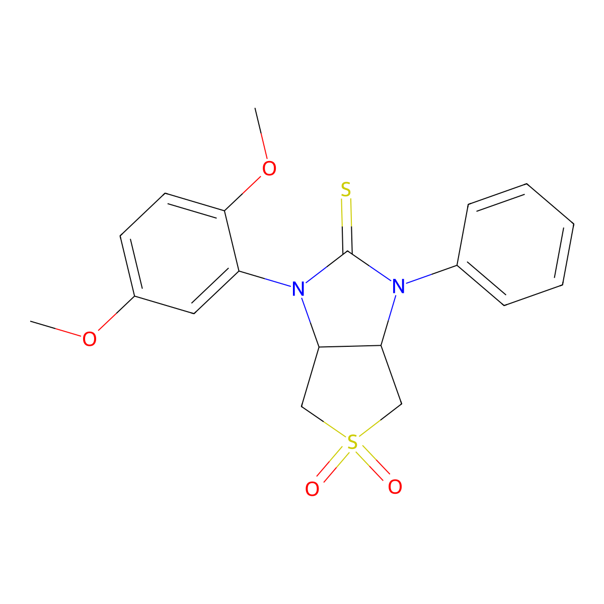 1-(2,5-dimethoxyphenyl)-3-phenyltetrahydro-1H-thieno[3,4-d]imidazole-2(3H)-thione 5,5-dioxide molecular structure, CAS 620589-92-6