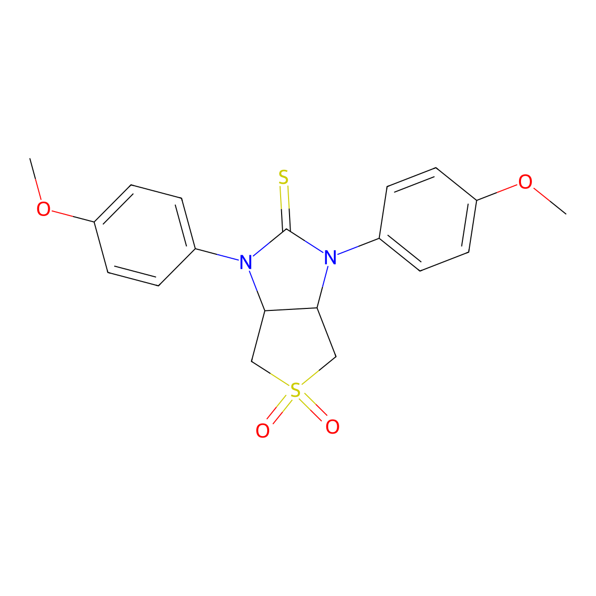 1,3-bis(4-methoxyphenyl)tetrahydro-1H-thieno[3,4-d]imidazole-2(3H)-thione 5,5-dioxide molecular structure, CAS 620589-93-7