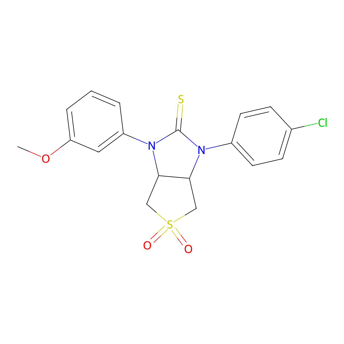 1-(4-chlorophenyl)-3-(3-methoxyphenyl)tetrahydro-1H-thieno[3,4-d]imidazole-2(3H)-thione 5,5-dioxide molecular structure, CAS 620589-94-8