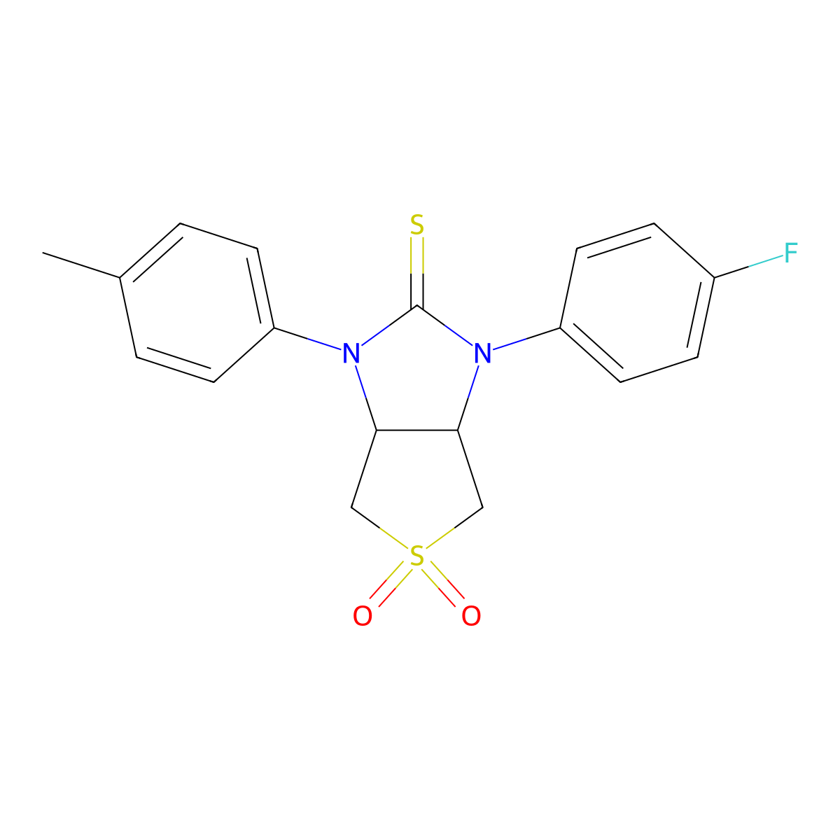 1-(4-fluorophenyl)-3-(4-methylphenyl)tetrahydro-1H-thieno[3,4-d]imidazole-2(3H)-thione 5,5-dioxide molecular structure, CAS 620589-96-0