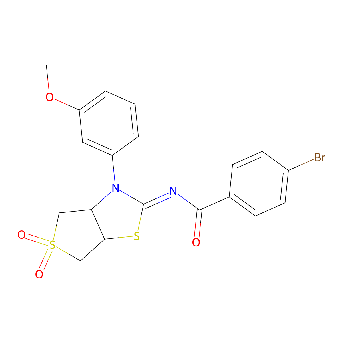 4-bromo-N-[3-(3-methoxyphenyl)-5,5-dioxo-3a,4,6,6a-tetrahydrothieno[3,4-d][1,3]thiazol-2-ylidene]benzamide molecular structure, CAS 620590-26-3