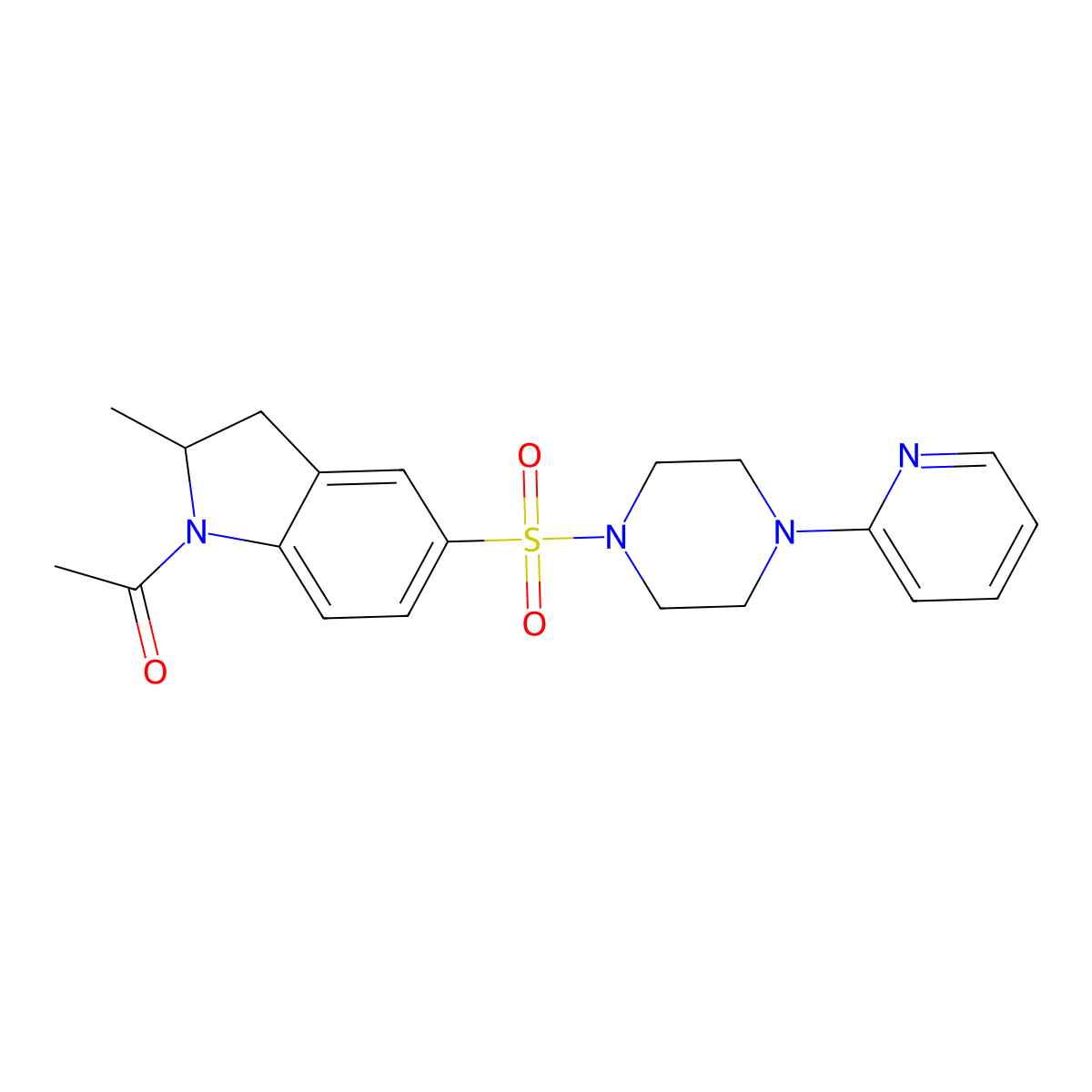 1-[2-Methyl-5-(4-pyridin-2-ylpiperazin-1-yl)sulfonyl-2,3-dihydroindol-1-yl]ethanone molecular structure, CAS 6206-12-8