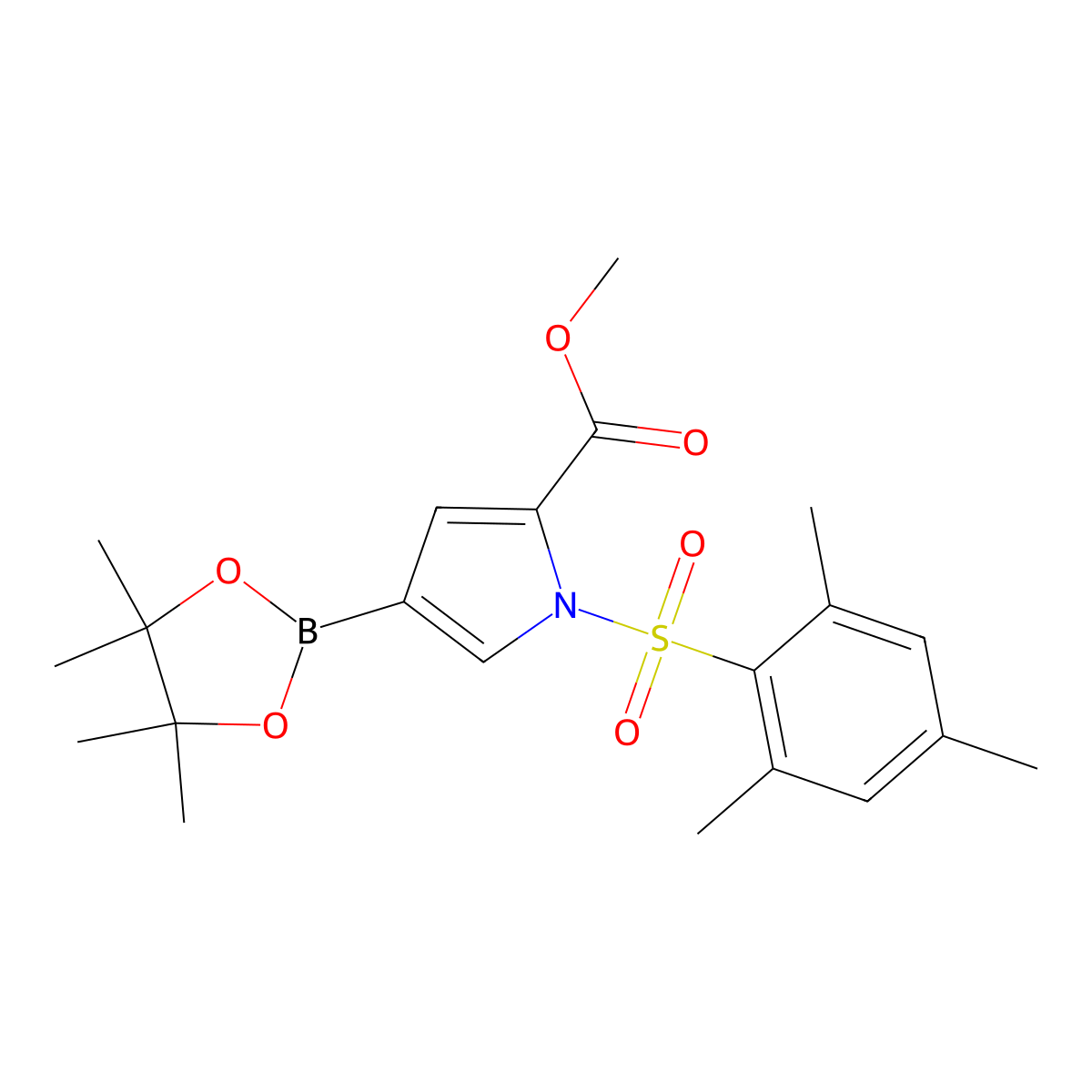 Methyl 1-(mesitylsulfonyl)-4-(4,4,5,5-tetramethyl-1,3,2-dioxaborolan-2-yl)-1H-pyrrole-2-carboxylate molecular structure, CAS 620616-04-8