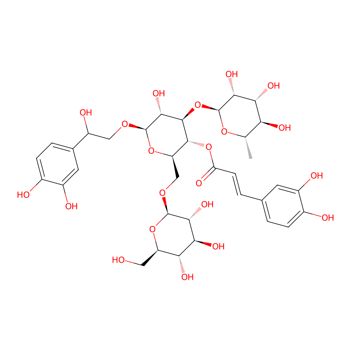 [(2R,3R,4R,5R,6R)-6-[2-(3,4-dihydroxyphenyl)-2-hydroxyethoxy]-5-hydroxy-2-[[(2R,3R,4S,5S,6R)-3,4,5-trihydroxy-6-(hydroxymethyl)oxan-2-yl]oxymethyl]-4-[(2S,3R,4R,5R,6S)-3,4,5-trihydroxy-6-methyloxan-2-yl]oxyoxan-3-yl] (E)-3-(3,4-dihydroxyphenyl)prop-2-enoate molecular structure, CAS 620632-36-2
