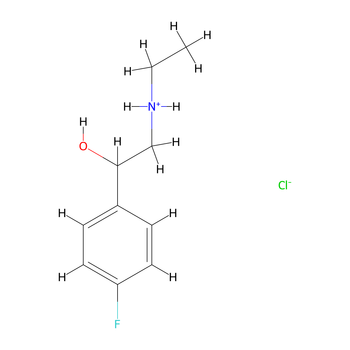 2-(Ethylamino)-1-(4-fluorophenyl)ethan-1-ol--hydrogen chloride (1/1) molecular structure, CAS 62064-74-8