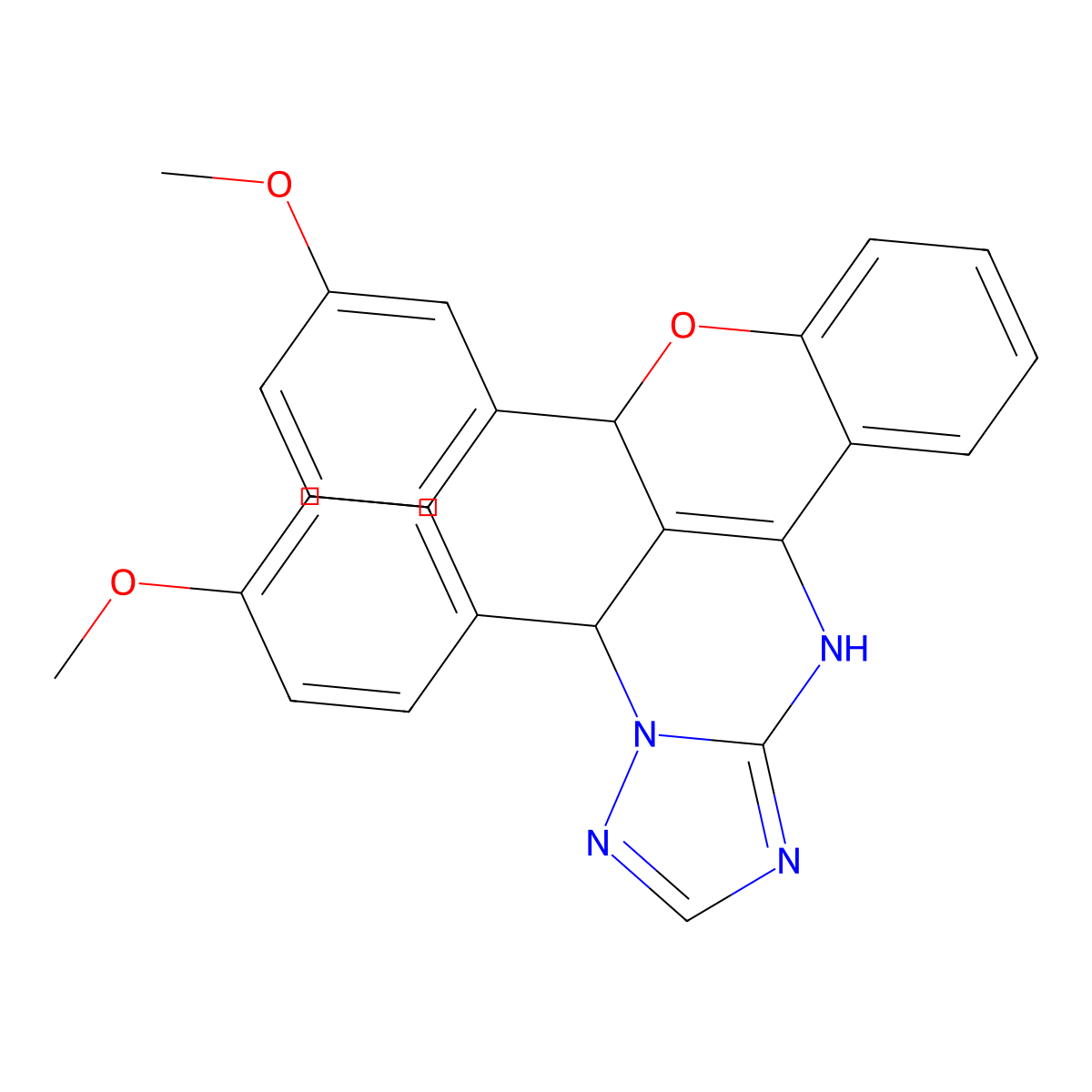 9-(3-Methoxyphenyl)-11-(4-methoxyphenyl)-8-oxa-12,13,15,17-tetrazatetracyclo[8.7.0.02,7.012,16]heptadeca-1(10),2,4,6,13,15-hexaene molecular structure, CAS 6207-22-3