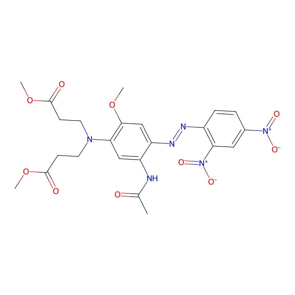 beta-Alanine, N-(5-(acetylamino)-4-(2-(2,4-dinitrophenyl)diazenyl)-2-methoxyphenyl)-N-(3-methoxy-3-oxopropyl)-, methyl ester molecular structure, CAS 62072-81-5