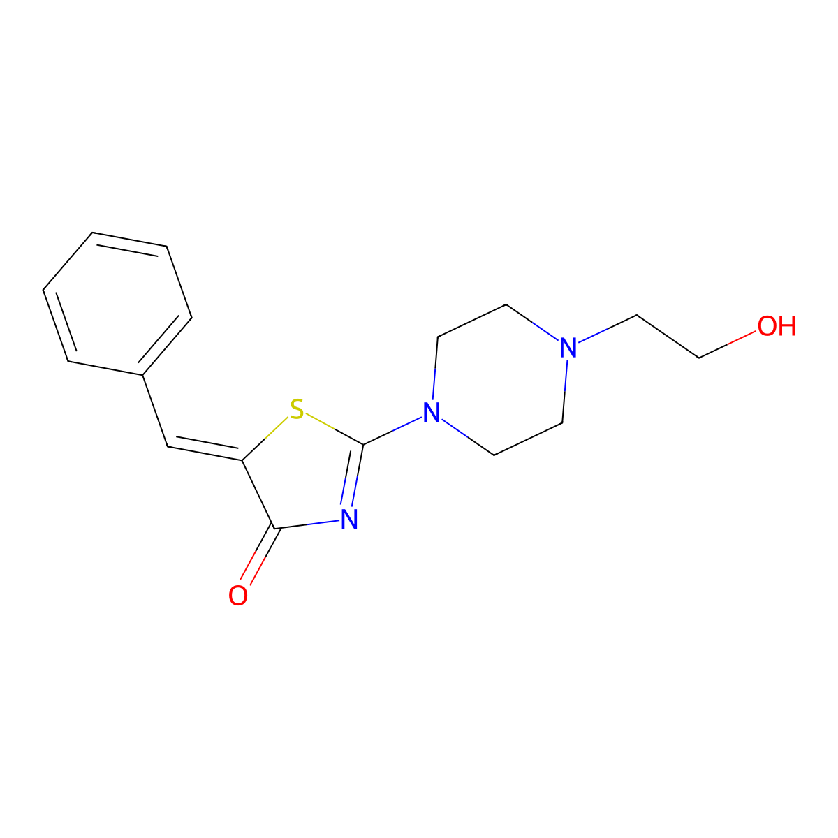 5-Benzylidene-2-[4-(2-hydroxyethyl)piperazin-1-yl]-1,3-thiazol-4-one molecular structure, CAS 6208-04-4