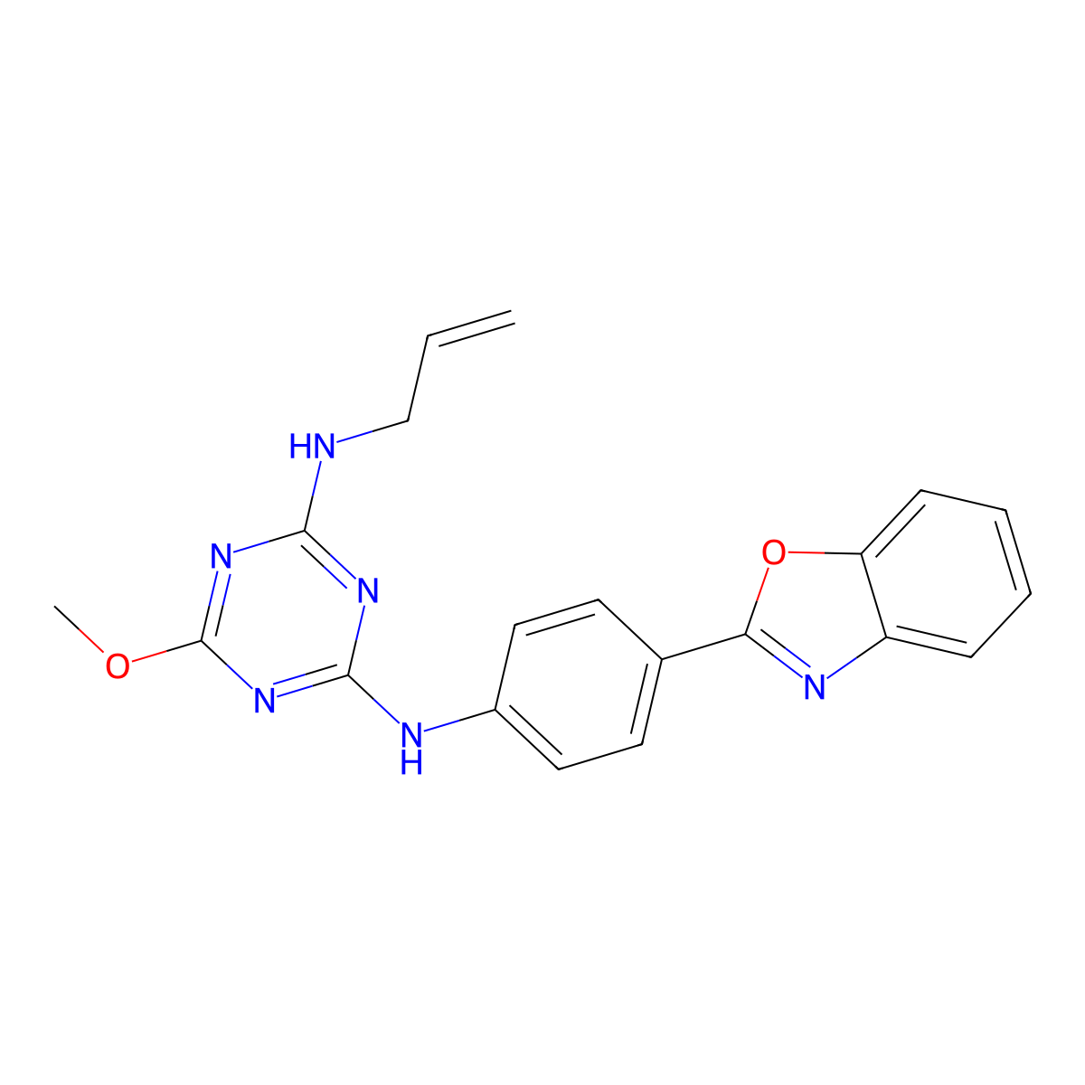 N2-[4-(1,3-Benzoxazol-2-YL)phenyl]-6-methoxy-N4-(prop-2-EN-1-YL)-1,3,5-triazine-2,4-diamine molecular structure, CAS 6208-20-4