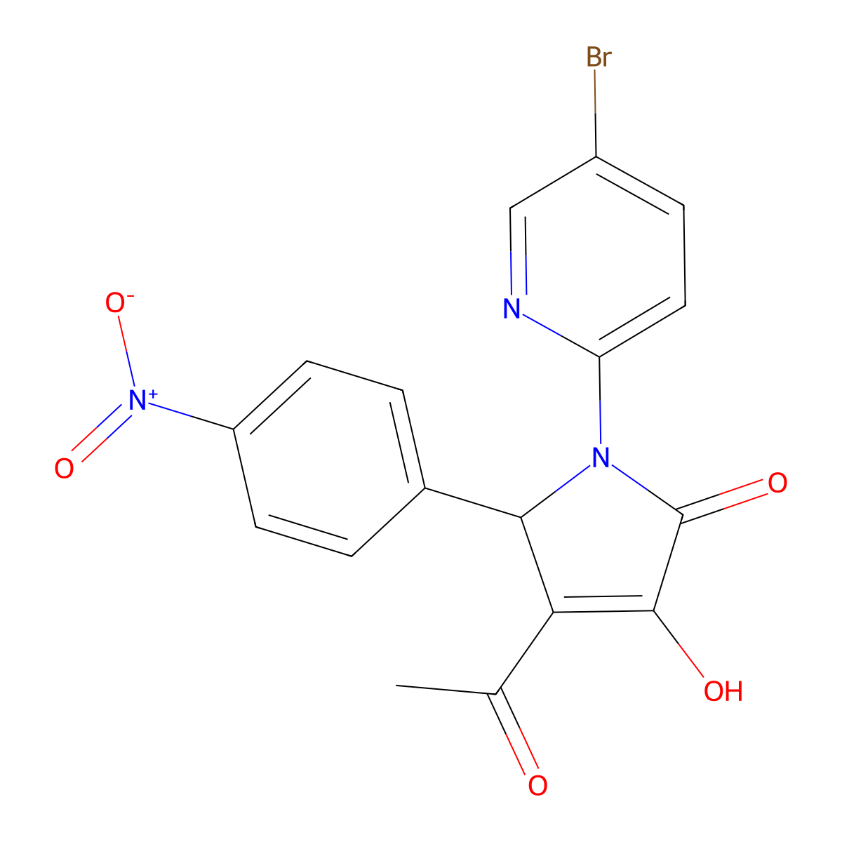 4-acetyl-1-(5-bromopyridin-2-yl)-3-hydroxy-5-(4-nitrophenyl)-1,5-dihydro-2H-pyrrol-2-one molecular structure, CAS 6209-47-8