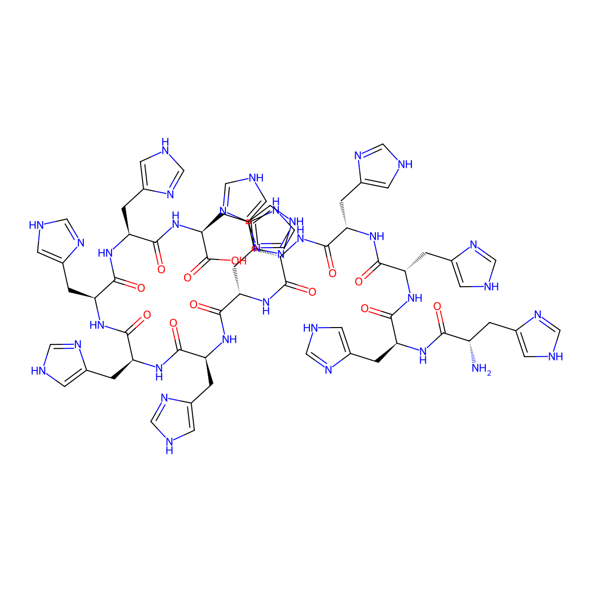 (2S)-2-[[(2S)-2-[[(2S)-2-[[(2S)-2-[[(2S)-2-[[(2S)-2-[[(2S)-2-[[(2S)-2-[[(2S)-2-[[(2S)-2-[[(2S)-2-amino-3-(1H-imidazol-5-yl)propanoyl]amino]-3-(1H-imidazol-5-yl)propanoyl]amino]-3-(1H-imidazol-5-yl)propanoyl]amino]-3-(1H-imidazol-5-yl)propanoyl]amino]-3-(1H-imidazol-5-yl)propanoyl]amino]-3-(1H-imidazol-5-yl)propanoyl]amino]-3-(1H-imidazol-5-yl)propanoyl]amino]-3-(1H-imidazol-5-yl)propanoyl]amino]-3-(1H-imidazol-5-yl)propanoyl]amino]-3-(1H-imidazol-5-yl)propanoyl]amino]-3-(1H-imidazol-5-yl)propanoic acid molecular structure, CAS 620927-23-3