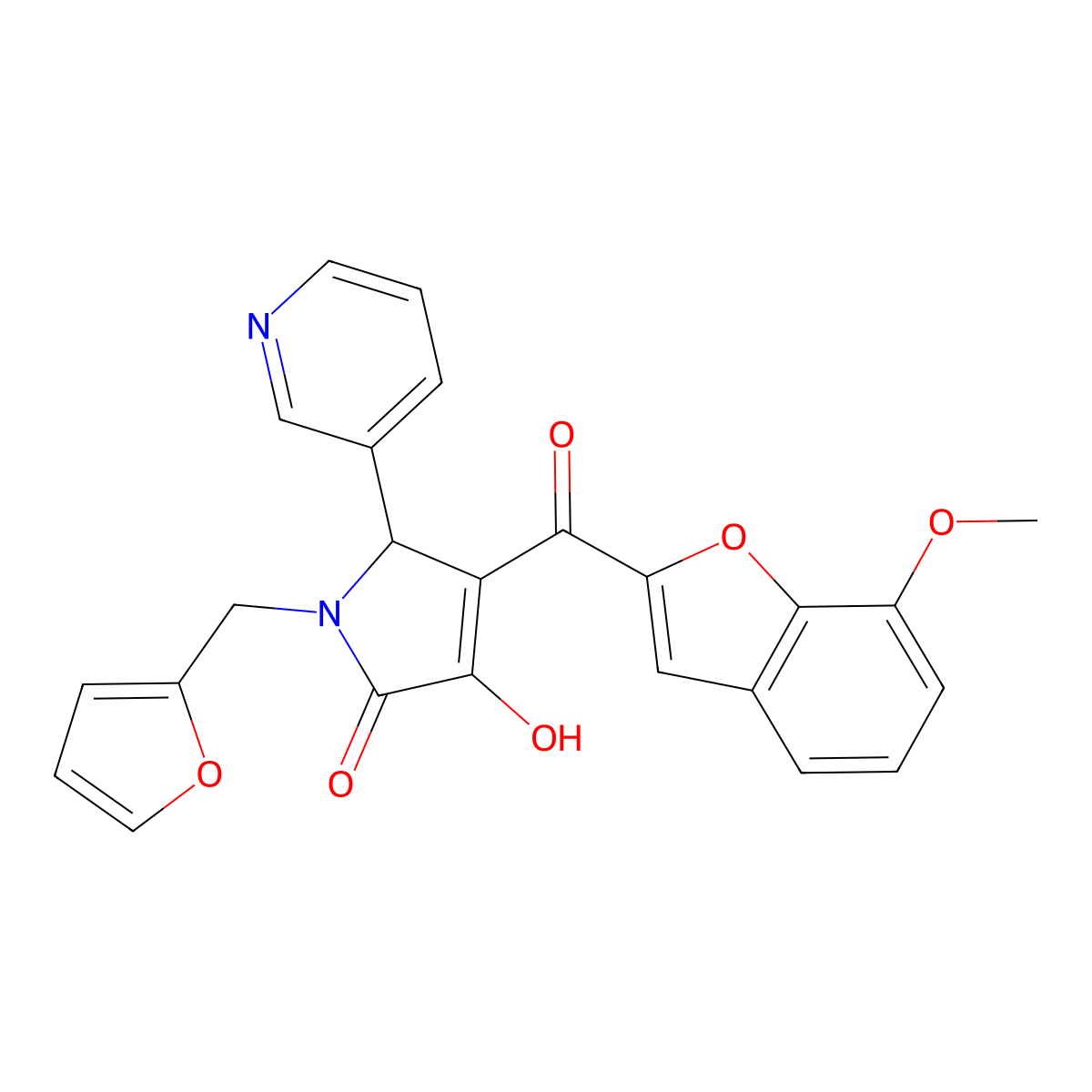 1-(furan-2-ylmethyl)-3-hydroxy-4-[(7-methoxy-1-benzofuran-2-yl)carbonyl]-5-(pyridin-3-yl)-1,5-dihydro-2H-pyrrol-2-one molecular structure, CAS 620928-72-5