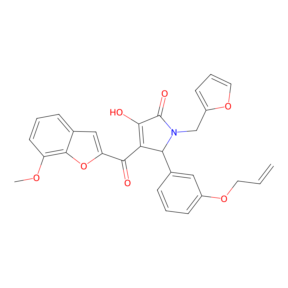 1-(furan-2-ylmethyl)-3-hydroxy-4-[(7-methoxy-1-benzofuran-2-yl)carbonyl]-5-[3-(prop-2-en-1-yloxy)phenyl]-1,5-dihydro-2H-pyrrol-2-one molecular structure, CAS 620928-89-4