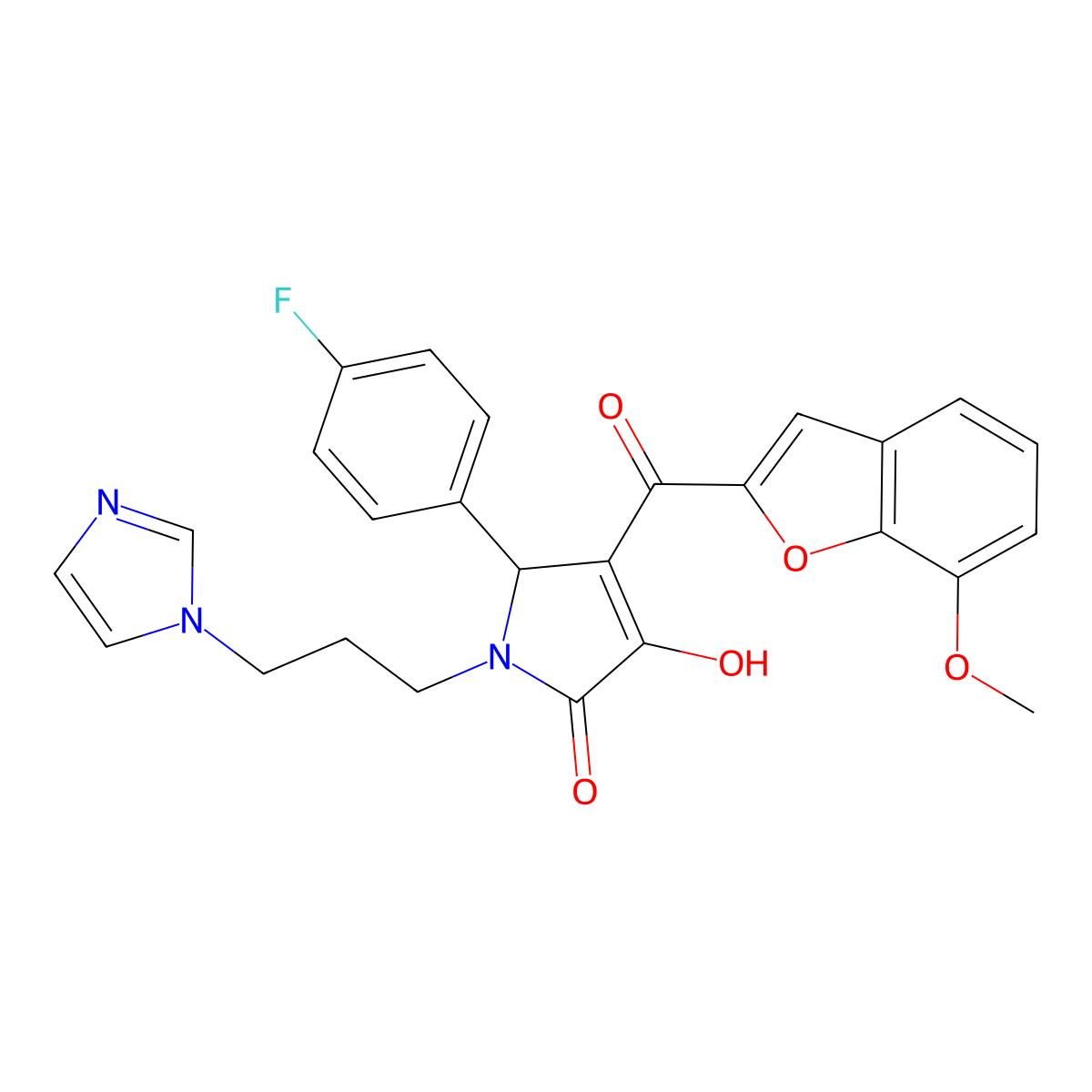 5-(4-fluorophenyl)-3-hydroxy-1-[3-(1H-imidazol-1-yl)propyl]-4-(7-methoxy-1-benzofuran-2-carbonyl)-2,5-dihydro-1H-pyrrol-2-one molecular structure, CAS 620929-09-1