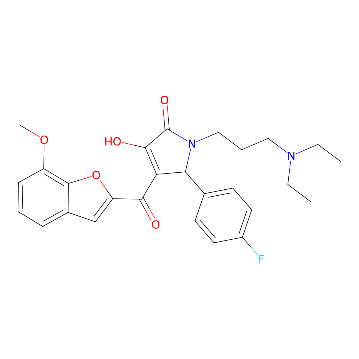 1-[3-(diethylamino)propyl]-5-(4-fluorophenyl)-3-hydroxy-4-(7-methoxy-1-benzofuran-2-carbonyl)-2,5-dihydro-1H-pyrrol-2-one molecular structure, CAS 620930-07-6