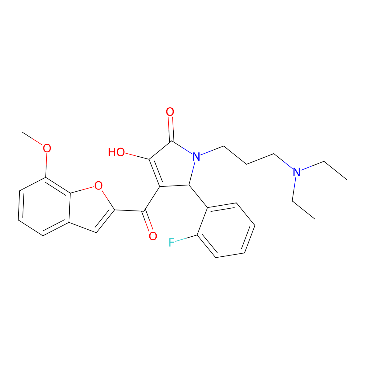 1-[3-(diethylamino)propyl]-5-(2-fluorophenyl)-3-hydroxy-4-[(7-methoxy-1-benzofuran-2-yl)carbonyl]-1,5-dihydro-2H-pyrrol-2-one molecular structure, CAS 620930-29-2