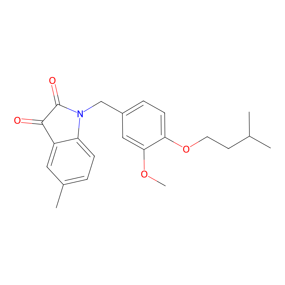 1-(4-(Isopentyloxy)-3-methoxybenzyl)-5-methylindoline-2,3-dione molecular structure, CAS 620931-75-1