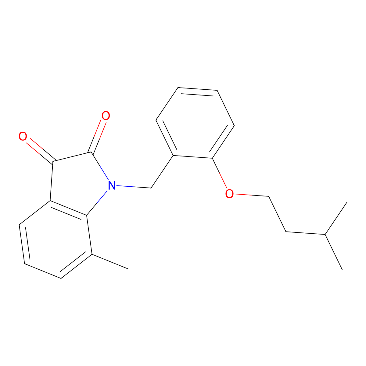 7-methyl-1-{[2-(3-methylbutoxy)phenyl]methyl}-2,3-dihydro-1H-indole-2,3-dione molecular structure, CAS 620931-97-7