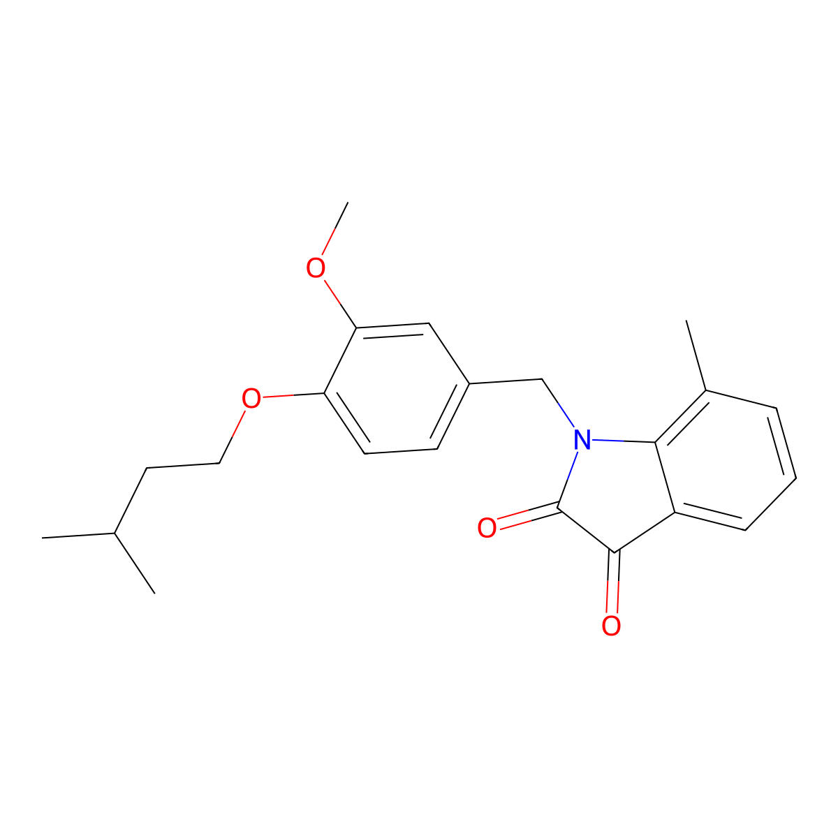 1-(4-(Isopentyloxy)-3-methoxybenzyl)-7-methylindoline-2,3-dione molecular structure, CAS 620932-37-8