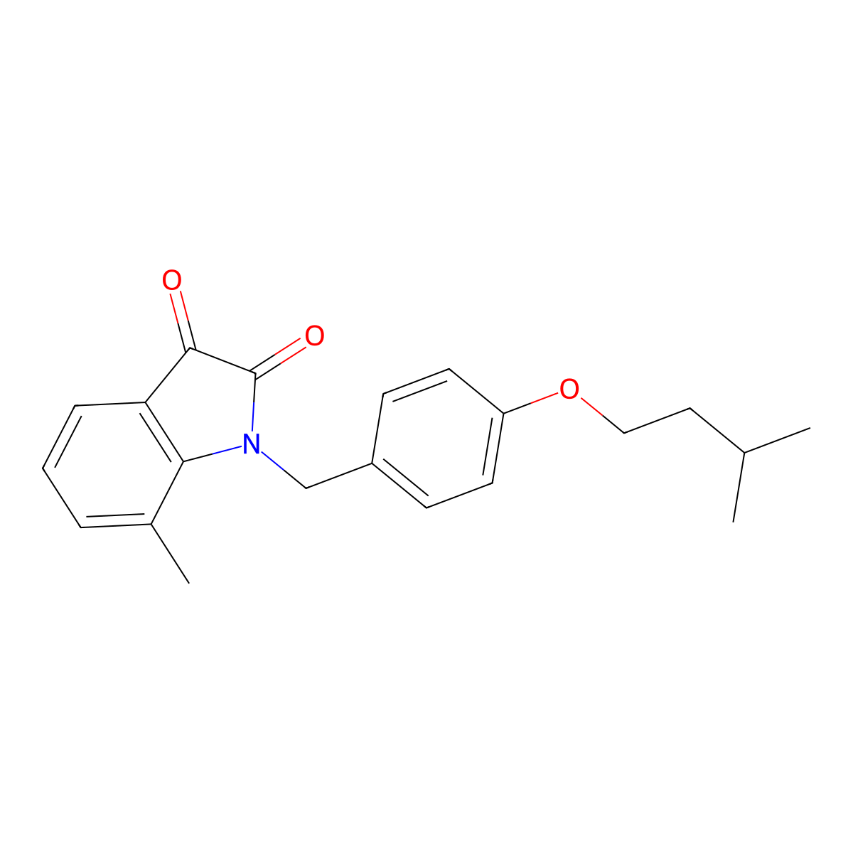 1-(4-(Isopentyloxy)benzyl)-7-methylindoline-2,3-dione molecular structure, CAS 620932-46-9