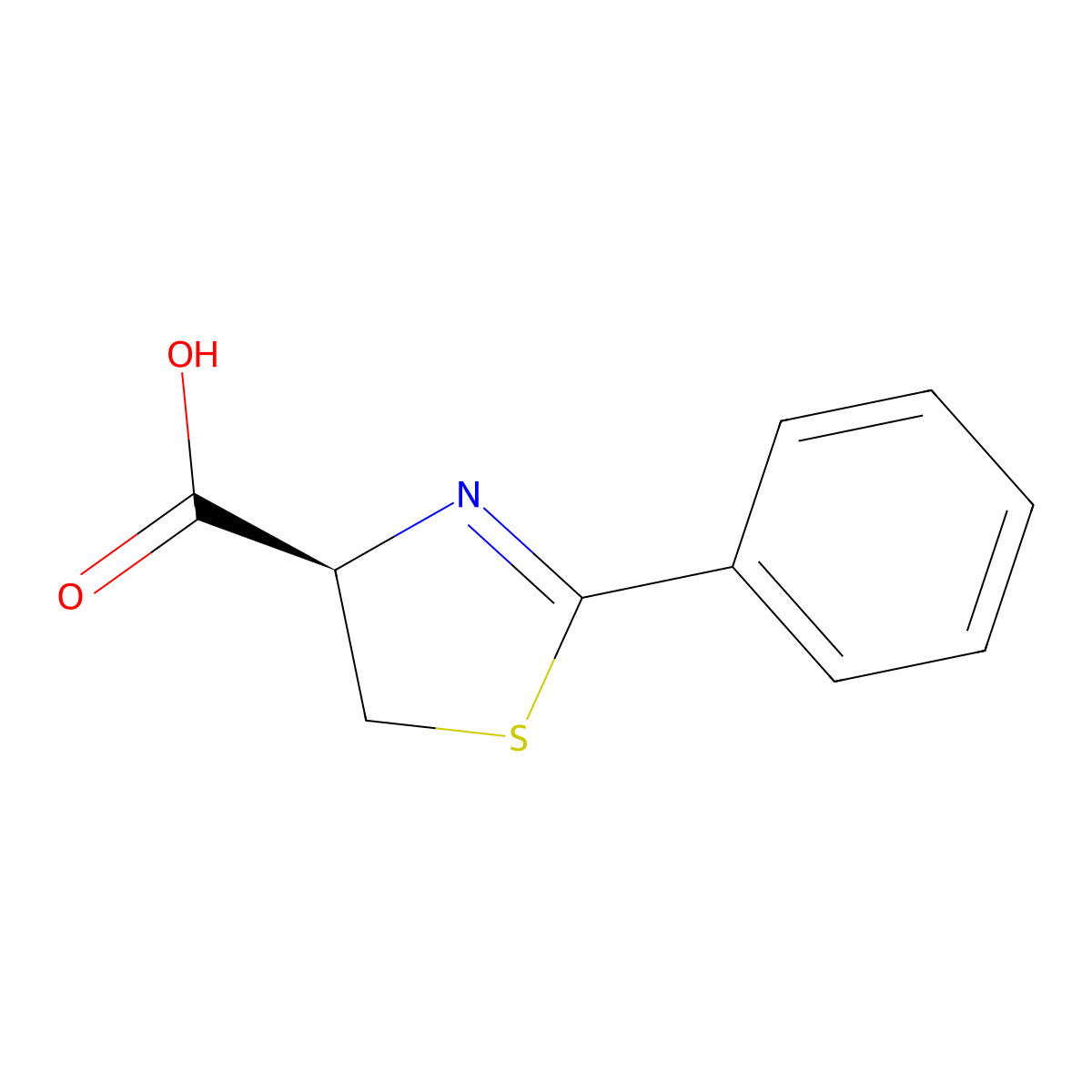 (4R)-2-phenyl-4,5-dihydro-1,3-thiazole-4-carboxylic acid molecular structure, CAS 62096-93-9